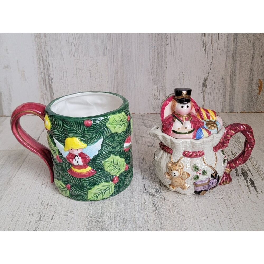 Vintage ceramic mug cup mini creamer pot angel toy‎ xmas set decor